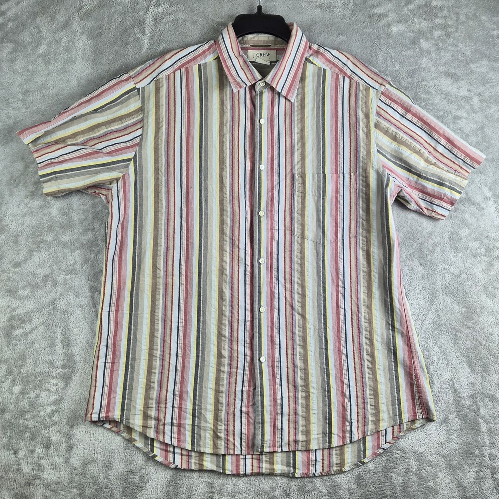 Vintage J Crew Shirt Mens Large Striped Vertical Earth Tones Made In Hong Kong